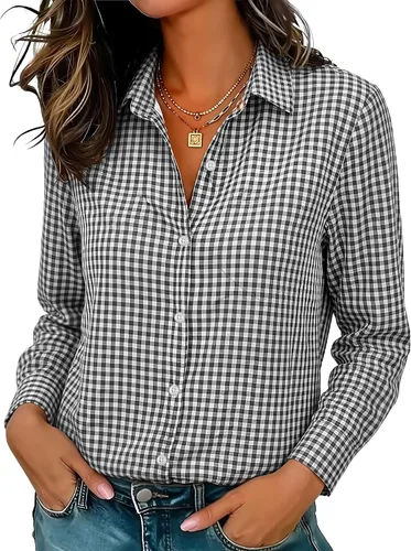Miniatura 31 de Camisas elásticas suaves sin arrugas con botones para mujer, tops transpirables que absorben la humedad para vestir casual de trabajo