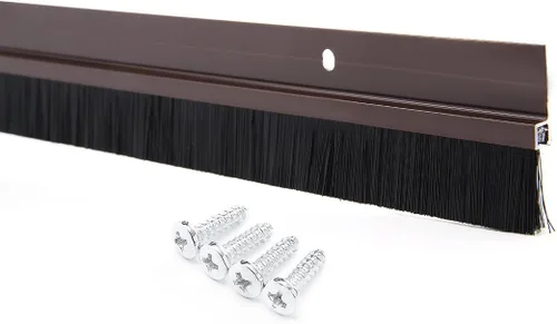 Miniatura 10 de uxcell Barrido inferior de la puerta aleación de aluminio en tono dorado con cepillo suave de silicona PP negro de 2 pulgadas, 39 pulgadas x 2.6 Oro