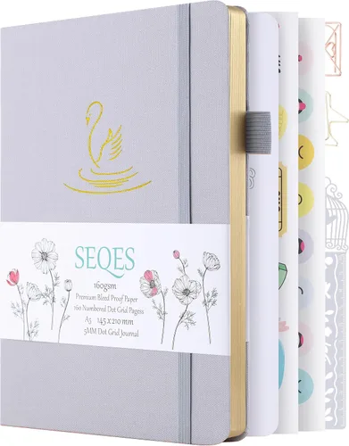Miniatura 12 de Cuaderno Diario Punteado de Bala A5 Papel Grueso de 160gsm a Prueba de Sangre, Encuadernación Plana, 160 Páginas Numeradas Cuaderno