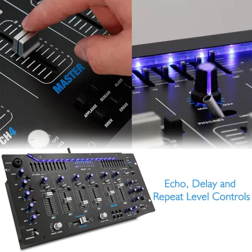 Miniatura 5 de Pyle Mezclador de 6 Canales, Controlador DJ Bluetooth, Mezclador Estéreo, Sistema de Sonido Profesional, Iluminación LED, Mezclador de Audio