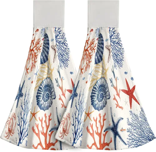 Miniatura 12 de Poppy Flower Hanging Hand Towels Set of 2,17x12 Inch Watercolor Chinoiserie Yellow Black Floral Soft Absorbent Dish Cloth Tie Towel for Kitchen