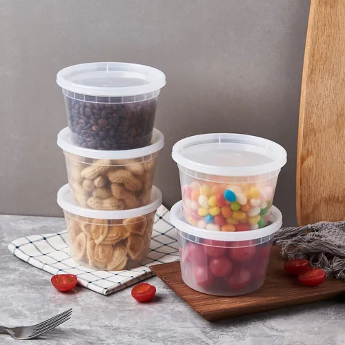 Miniatura 7 de FULING Paquete de 48 recipientes de plástico de 16 onzas con tapas, recipientes desechables para almacenamiento de alimentos, recipientes