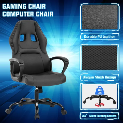 Miniatura 6 de Silla gamer para computadora PC, silla de oficina para adultos, adolescentes y niños, silla ergonómica de piel sintética con soporte lumbar