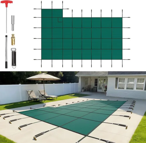 Miniatura 22 de VEVOR Cubierta rectangular para piscina de 12 x 20 pies, toldo de invierno de PVC color carbón, impermeable y repelente de suciedad
