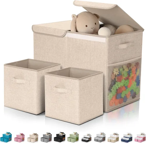 Miniatura 12 de Paquete de 3 Cajas Grandes de Almacenamiento de Juguetes de 23" con Cubos Contenedores de 11", Organizador de Juguetes Plegable con Tapas para Verde