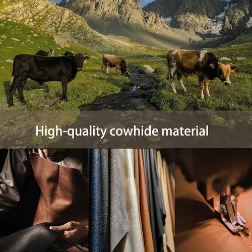 Miniatura 4 de Funda negra de cuero genuino para volante de automóvil para hombres y mujeres, funda de volante de piel de vaca, suave, transpirable