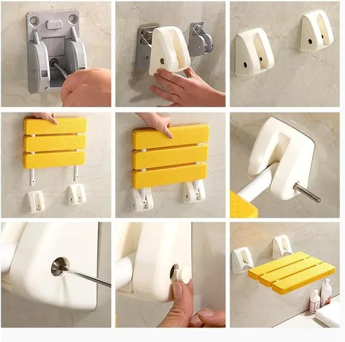 Miniatura 5 de Pilarmuture Asiento de ducha plegable montado en la pared, asiento de ducha ABS duradero antideslizante para ducha interior, silla de taburete