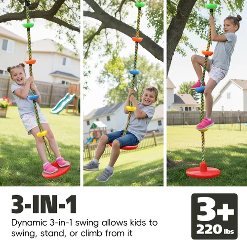 Miniatura 2 de ZNCMRR Columpio de cuerda para columpios de disco de árbol, columpio de árbol para niños, asiento de un solo disco y cuerda de escalada para niños