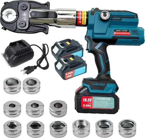 AMZCNC Herramienta de prensa profesional de 18 V para tubos de cobre y PEX, kit de herramientas de prensa de plomería inalámbrica con 1/2 ", 3/4", 1