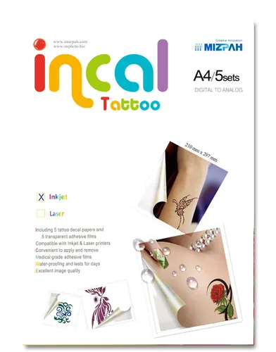 [Incal Tattoo] Tatuaje temporal impermeable imprimible por inyección de tinta y láser: 5 juegos (8.27 pulgadas x 11.7 pulgadas) - Tatuaje