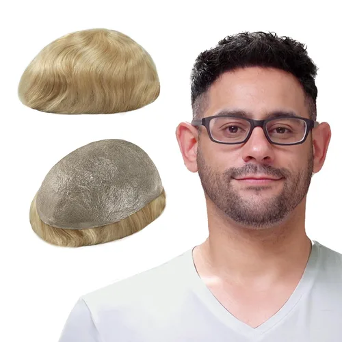 Miniatura 11 de Lordhair Toupee para hombres con cabello humano 100% europeo 8x10 pulgadas para hombres 0.001 in sistema de cabello de piel ultra fina para todos