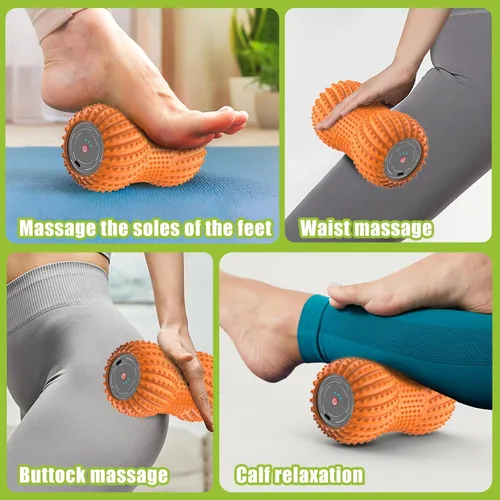Alivio de la fascitis plantar, masajeador de rodillo muscular, masajeador eléctrico portátil con audio Bluetooth, 3 niveles de vibración (gris)