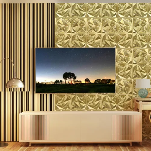 Miniatura 7 de STICKGOO Paneles de pared 3D para decoración de pared interior, paneles de acento de pared de diseño de diamante en oro champán, 30.5 x 30.5 cm