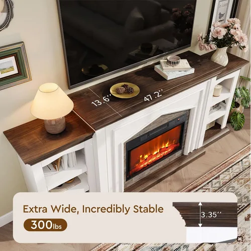 Miniatura 7 de LGHM - Soporte de TV para chimenea de 80", para televisores de hasta 90 pulgadas, chimenea eléctrica con repisa, centro de entretenimiento