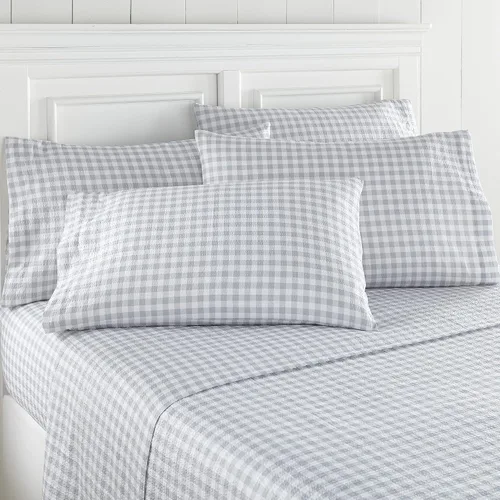 Thermee Juego de sábanas de sirsaca con fundas de almohada adicionales, tamaño King de 6 piezas, ropa de cama transpirable y fresca, sábana bajera y