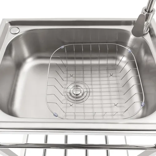 Miniatura 7 de Fregadero de cocina de acero inoxidable con soporte, fregadero de lavandería simple para el hogar con grifo, lavabo multiusos independiente