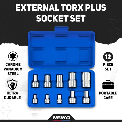 Miniatura 2 de Neiko 02473A - Juego de llaves externas Torx Plus, 10 piezas EP6 de 1/4 de pulgada - EP8, EP10 de 3/8 pulgadas - EP16, unidad cuadrada de 1/2