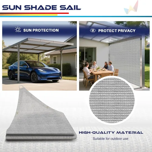 Miniatura 3 de Windscreen4less Toldo parasol rectangular de 6 x 12 pies con ojales, para exteriores, patio, jardín, patio trasero, gris claro