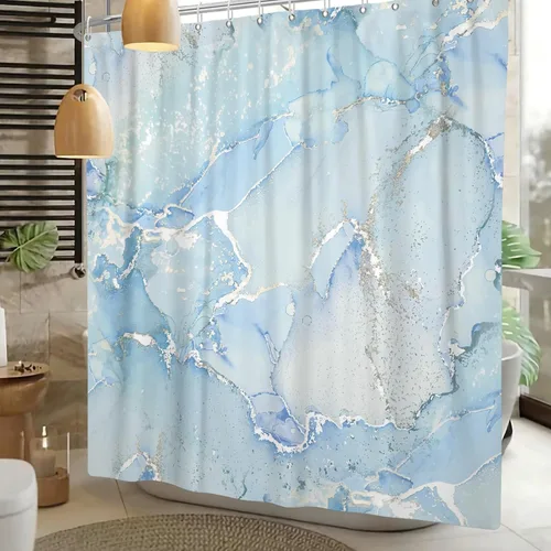 Miniatura 8 de Cortina de ducha abstracta de mármol negro gris y dorado con grietas, cortina de baño moderna ombre impresa, cortina impermeable y lavable de tela