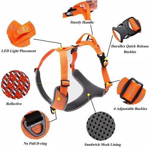 TRUE LOVE Arnés para perro Outdoor Adventure II Chaleco reflectante con 2 accesorios de correa a juego correa y collar disponible TLH6071 Negro