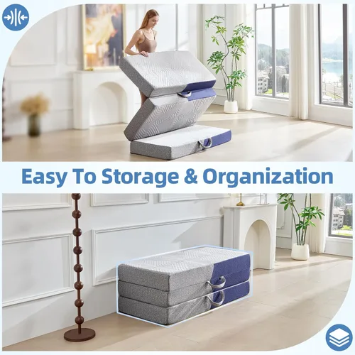 Miniatura 8 de Colchón plegable refrescante, colchón de espuma viscoelástica de 4 pulgadas con efecto transpirable en frío, colchón triple para cama Murphy, cama