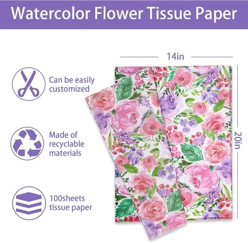 Miniatura 2 de Whaline 100 piezas de papel de seda floral acuarela flor regalo papel de embalaje de flores papel de embalaje de flores DIY papel de manualidades