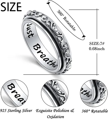 Miniatura 6 de Anillos giratorios de plata de ley S925 para ansiedad, preocupación, aliviar el aburrimiento, TDAH, autismo, banda para mujeres y adolescentes