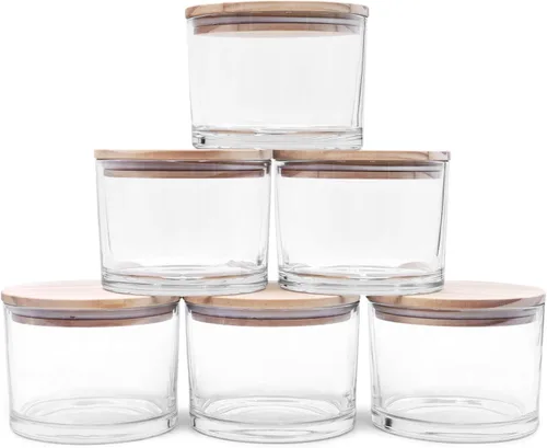 SHOWIN Tarros de vela gruesos de 18 onzas para hacer velas, 6 unidades, frascos vacíos con tapas de madera para hacer velas, recipiente de muestra,