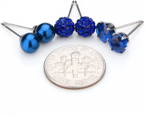 Miniatura 60 de JewelrieShop - Juego de aretes de tuerca de acero inoxidable con circonitas cúbicas y perlas de imitación, 3 pares de 0.236 in