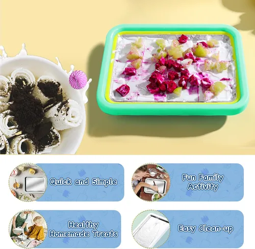 Miniatura 3 de Mini Máquina de Helado Enrollado, Bandeja de Rollos de Yogur Helado, Máquina de Helado en Placa Fría Instantánea, Licuados Caseros DIY, Ideal