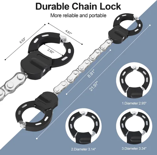 Miniatura 2 de Cerradura eléctrica para scooter, cerradura de bicicleta de alta seguridad con 3 llaves, cadena de bloqueo de bicicleta resistente de 0.71 pulgadas