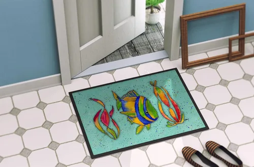 Miniatura 4 de Caroline's Treasures 8569MAT - Tapete para puerta delantera, 18 x 27 pulgadas, diseño de peces tropicales en verde azulado, para interiores