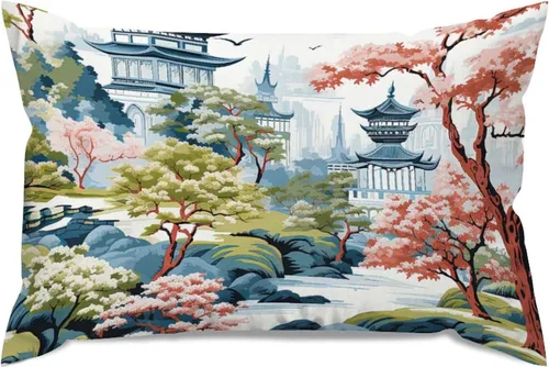 Miniatura 76 de ArogGeld Funda de almohada blanca con flores chinoiserie, funda de almohada para sofá, diseño floral verde y blanco, funda de almohada de lino A-12