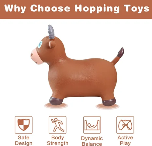 Miniatura 3 de HotMax Juguetes de Caballo Saltarín Toro Saltador, Saltador de Animal Inflable para Niños Pequeños o Niños, Juguetes de Granja de Salto Montables