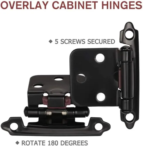 Miniatura 5 de 12 bisagras negras para puerta de gabinete, bisagras de cierre automático de cocina superpuestas de 1/2 pulgada (6 pares)