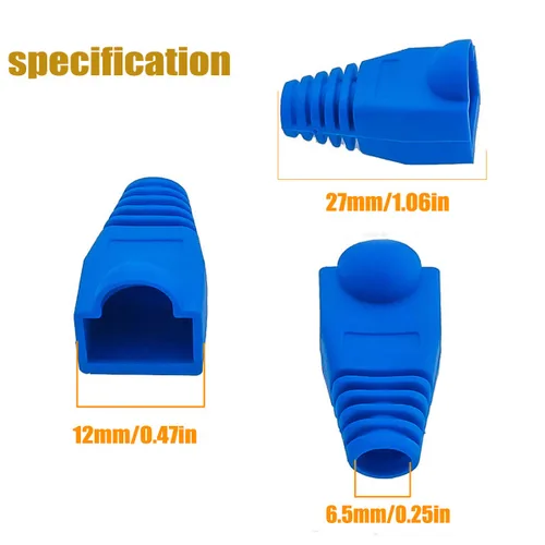 Miniatura 5 de Conectores de paso RJ45 Cat6, extremos 8P8C chapados en oro y botas de alivio de tensión azules para conector de cable de red Ethernet CAT6 RJ45