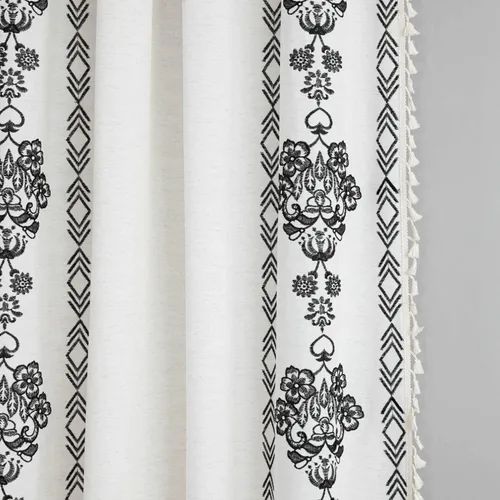 Miniatura 4 de VOGOL Cortinas bohemias de 84 pulgadas de largo, cortinas decorativas con textura de lino para sala de estar, patrón de flores negras, bolsillo