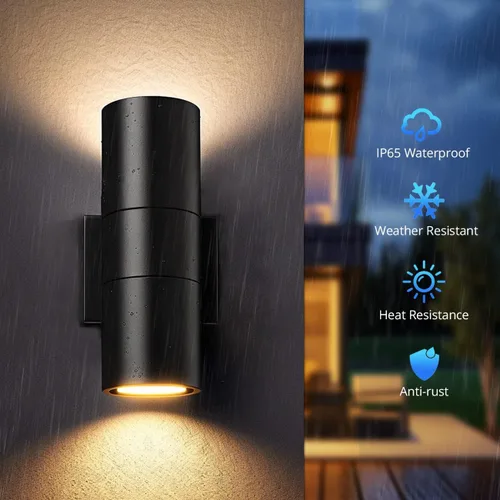 Miniatura 3 de wowlite Luces modernas de pared para exteriores, luces arriba y abajo, aplique cilíndrico de montaje en pared, negro mate, luces exteriores paquete
