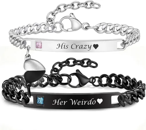 Miniatura 12 de MEALGUET Pulseras a juego para parejas para hombres y mujeres: juego de pulseras de cadena de eslabones cubanos de acero inoxidable para novio