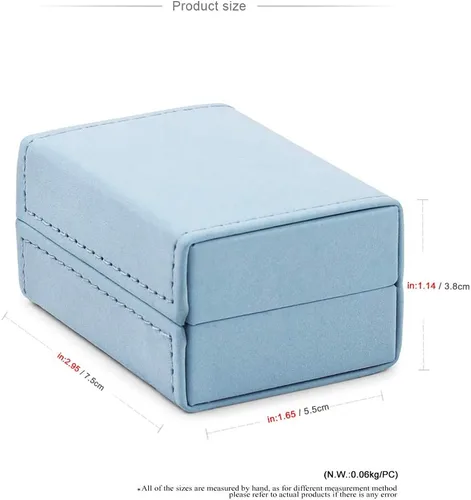 Miniatura 5 de Oirlv Caja de anillos dobles de cuero azul para boda, propuesta, compromiso.