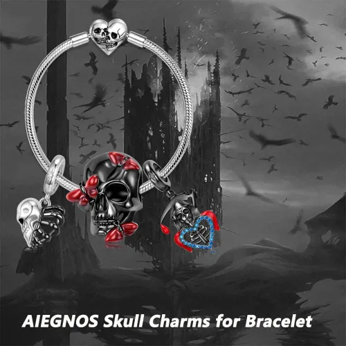 Miniatura 4 de AIEGNOS Dijes de calavera para pulsera de plata de ley 925 con diseño anatómico de corazón de pulmón, cerebro de calavera, esqueleto gótico
