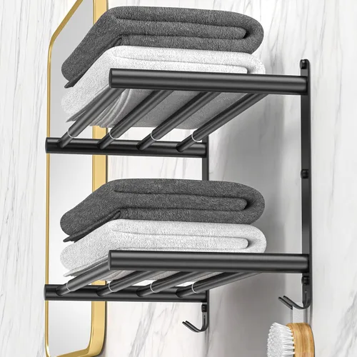 Miniatura 9 de CAXIMSY Toallero ajustable para montaje en pared de baño, 17 a 30.7 pulgadas, toallero adhesivo de acero inoxidable para baño, cocina, doble