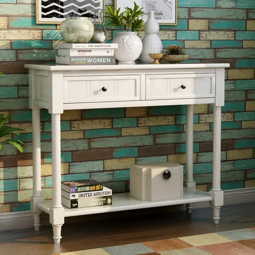 Miniatura 13 de P PURLOVE Mesa consola estrecha con cajón, mesa de entrada pequeña para sala de estar