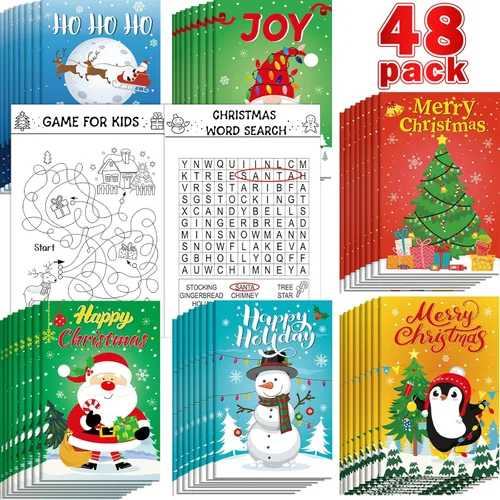 Naozinebi 48 libros de actividades navideñas para vacaciones de invierno, libros para colorear, diversión y juegos, actividades desafiantes,