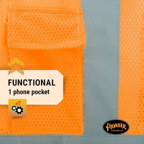 Miniatura 5 de Pioneer Hi Vis - Chaleco de seguridad de malla para hombres y mujeres, cinta reflectante, clase 2, tráfico, seguridad pública, seguridad