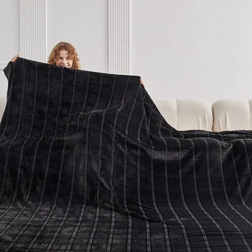 Miniatura 29 de Manta de vellón extragrande King de 120 x 120 pulgadas, manta de franela jacquard 3D sin costuras, suave y acogedora, 10'x10', extra grande