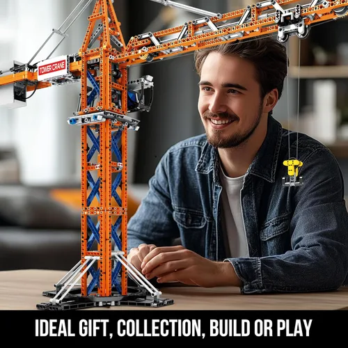 Miniatura 6 de Reobrix Juego de bloques de construcción de grúa, kit de modelo de vehículo de construcción de grúa torre RC con motores duales, 1176 piezas