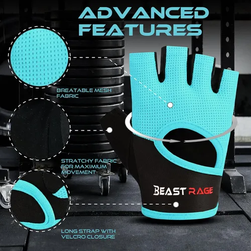 Miniatura 2 de BEAST RAGE Guantes de entrenamiento para hombres y mujeres, guantes de gimnasio sin dedos con protección de la palma, transpirables y ligeros