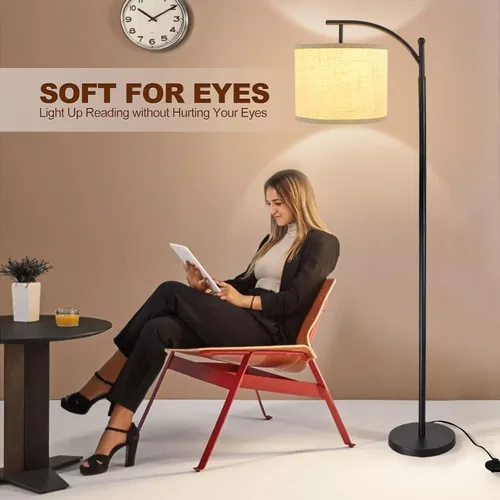 Miniatura 8 de DLLT - Lámpara de pie de arco moderna, lámpara de pie de granja con pantalla de linterna, luz de lectura alta industrial para dormitorio, sala