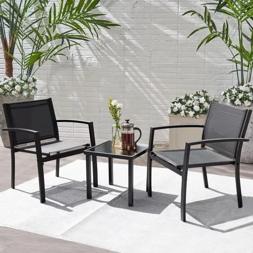 Flamaker Sillas de patio de 3 piezas de tela de textileno para exteriores, juego de conversación con mesa auxiliar, muebles de porche para todo tipo